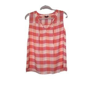 Ann Taylor Factory Woman’s Pink And White Checked Plaid Sleeveless Blouse Small